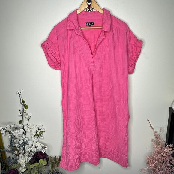 J. CREW V-Neck Shirt-Dress in Soft Gauze Bubblegum Pink Sz XL Tall $138 {MM52} - Picture 2 of 6